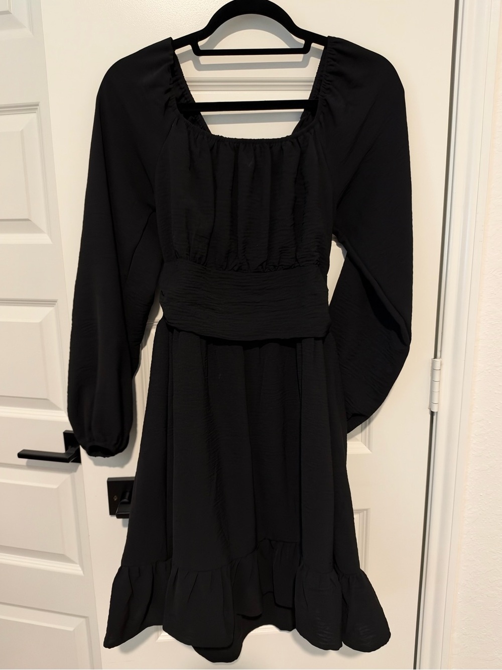 Black gathered sleeve and open back Dress